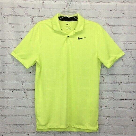 Nike Golf Polo Men’s Sz S Dri-Fit Sport Athleisure Swoosh Neon Yellow Windowpane - Picture 1 of 8